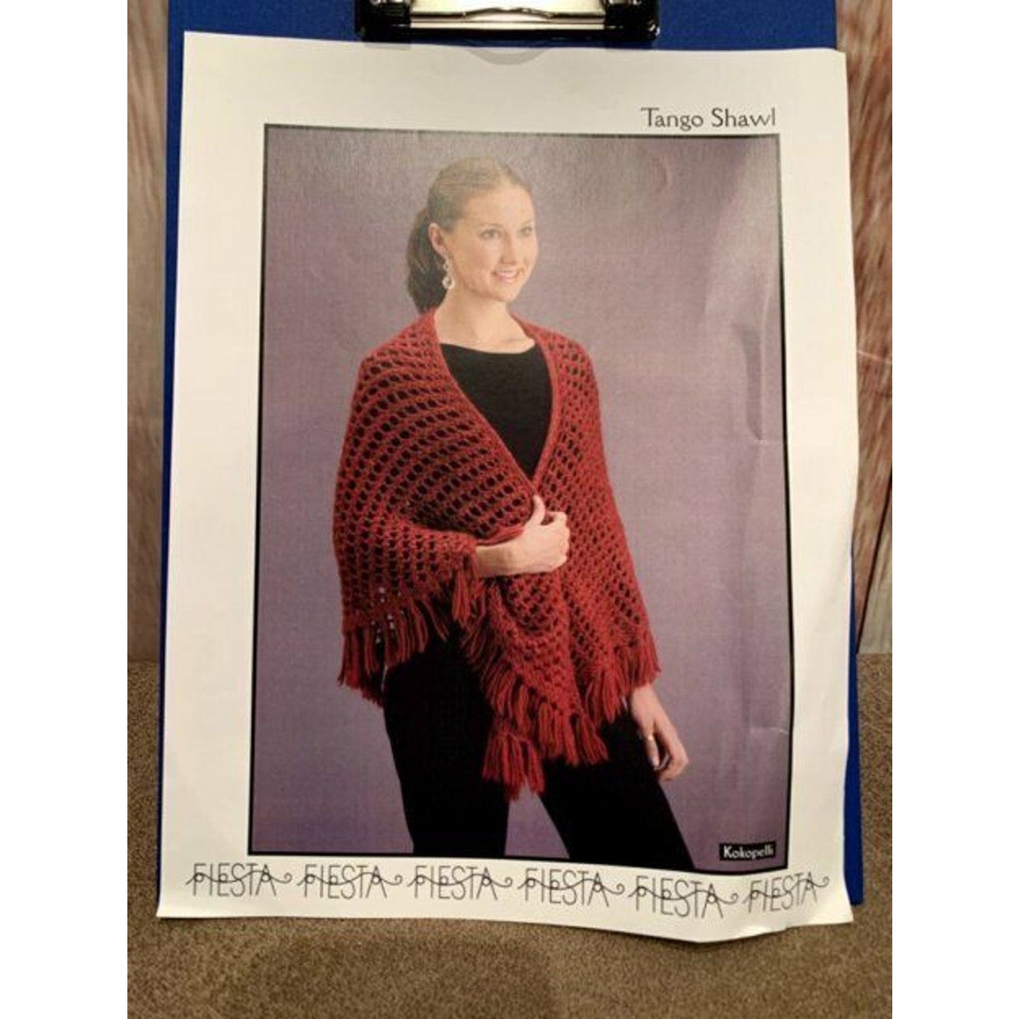 New Fiesta Yarns Kokopelli Tango Lacy Fringed Shawl Wrap Knitting Pattern