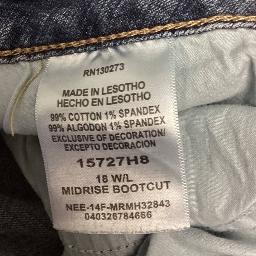 Riders by Lee Plus Size 18W Midrise Boot Cut Stretch Cotton Denim Blue Jeans