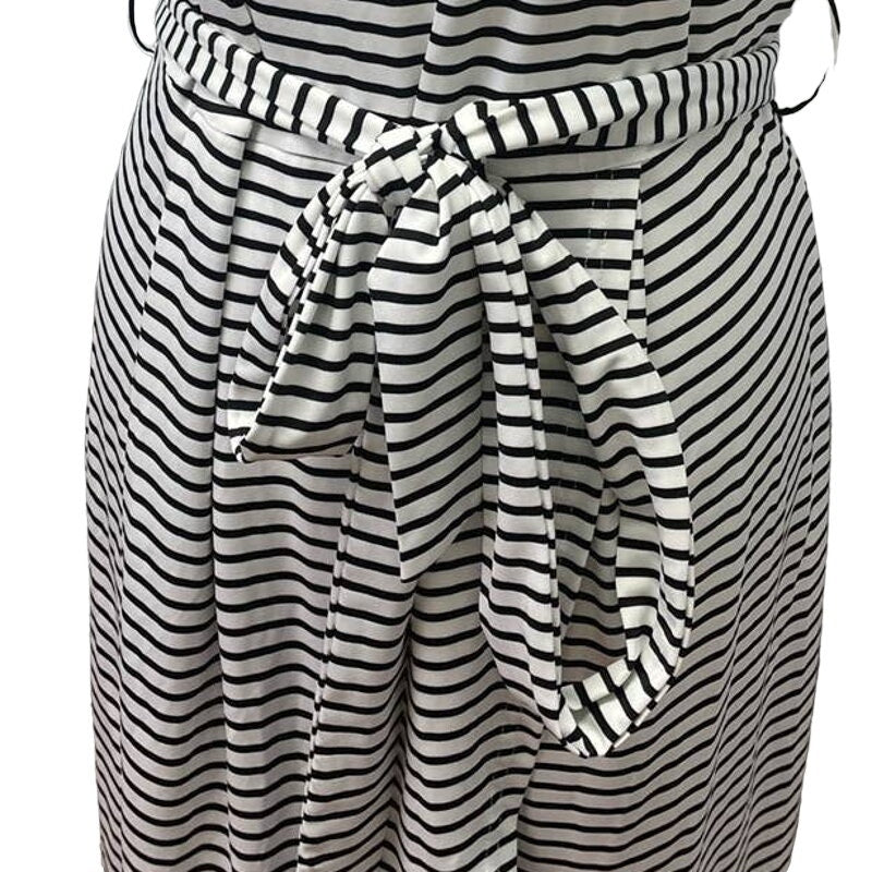 SHEIN 1X Cap Sleeve Polyester Blend Black White Striped Belted Wrap Dress