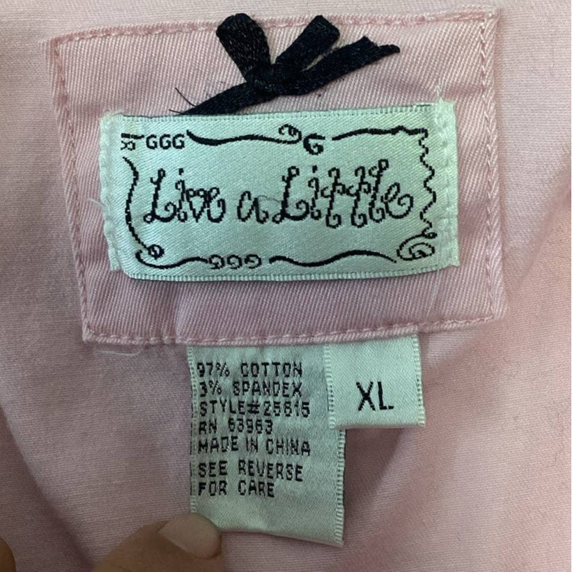 Live A Little Womens XL Cotton Blend Pink Short Sleeve Button Up Jacket Blouse
