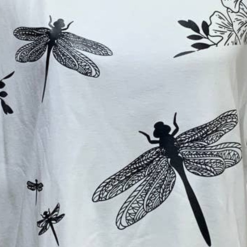 Hand Printed Upcycled Womens XL Dragonfly 100% Cotton Short Sleeve Crew Neck Tee
