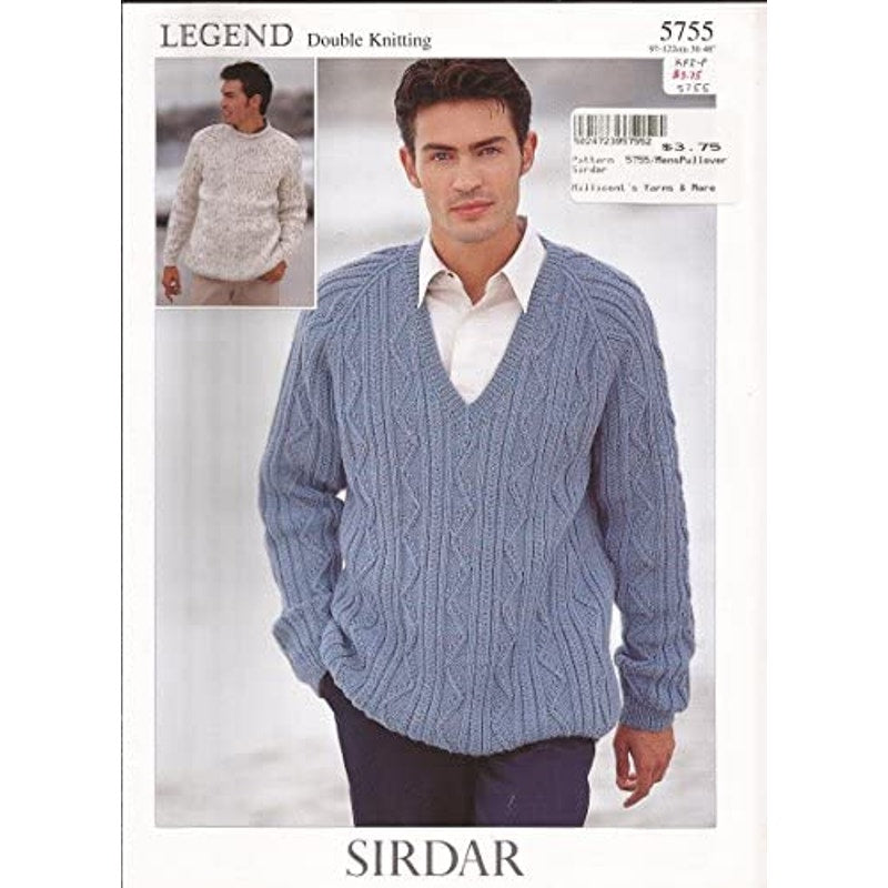 New Sirdar 5755 Legend Mens Pullover VNeck Crew Double Knitting Pattern