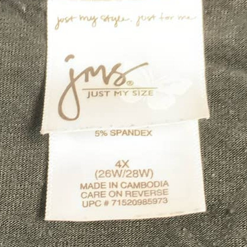 Just My Size Womens 4X Flowy Scoop Neck Short Sleeve Black Cotton Blend Blouse