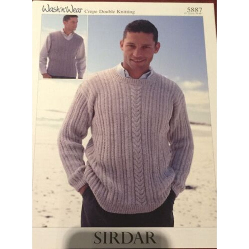 New Sirdar 5887 Wash N Wear Crepe Mens Pullover Sweater Vest Knitting Pattern