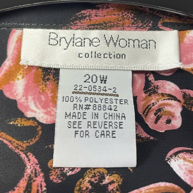 Brylane Woman 20W Floral Paisley Long Sleeve Flowy Polyester Button Up Blouse