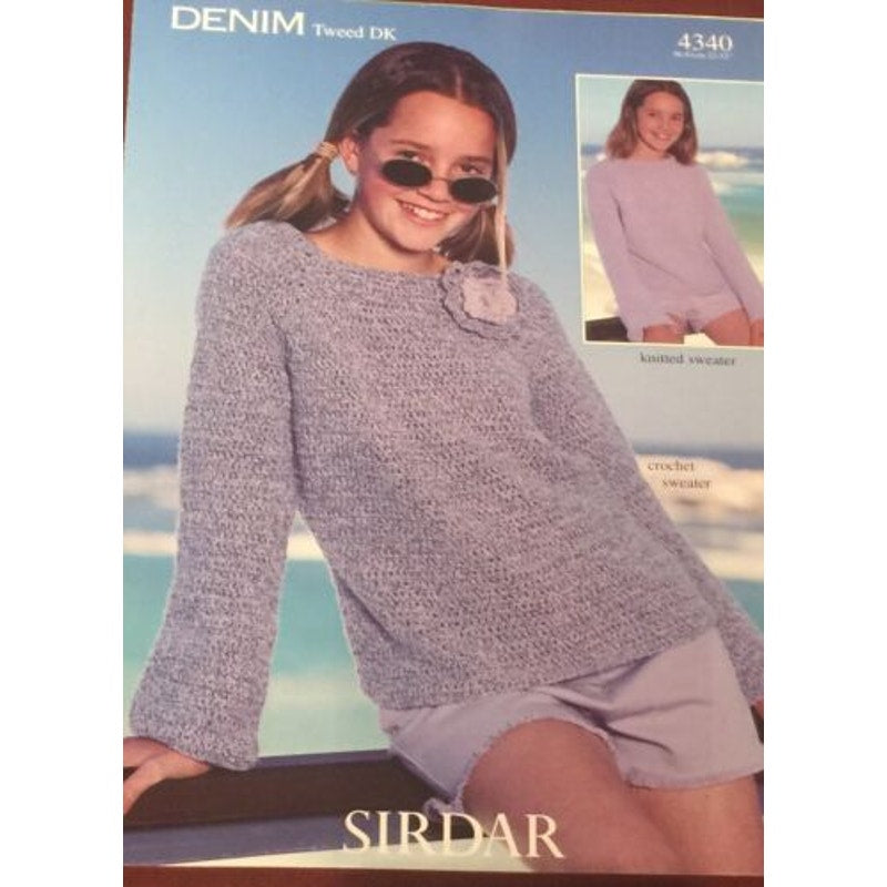 New Sirdar 4340 Denim Tweed Child Double Knitting and Crochet Sweater Pattern