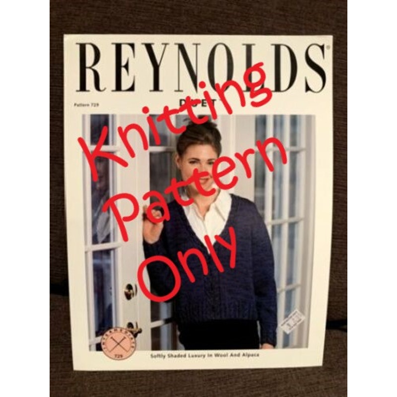 New Reynolds Yarns Duet #729 Center Cable Jacket or Pullover Knitting Pattern