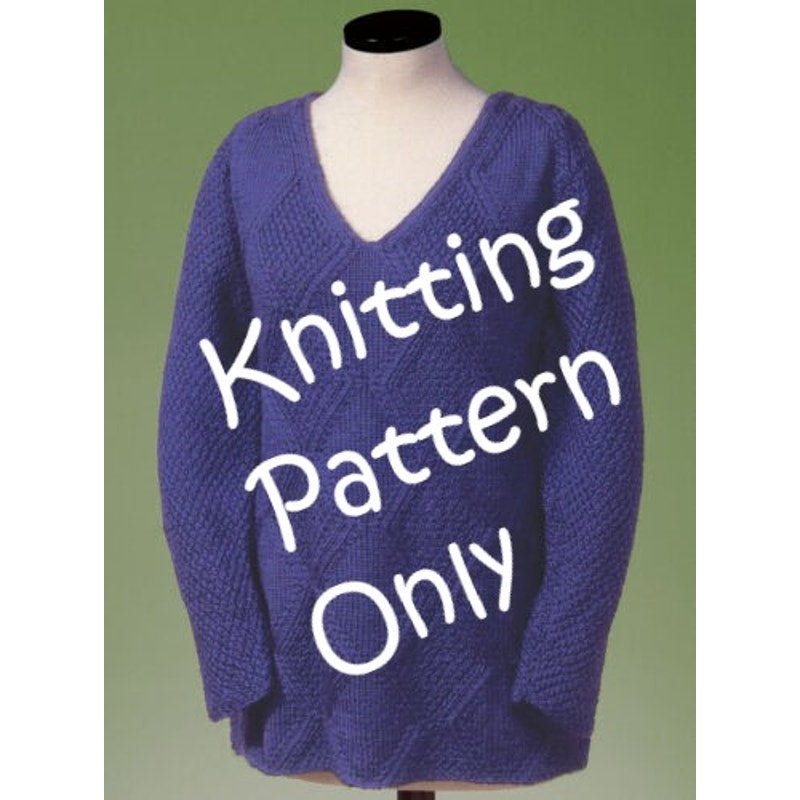 New Sue McCain Vermont Fiber 128 Moss Diamond V-Neck Pullover Knitting Pattern