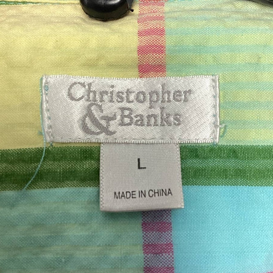 Christopher & Banks Large Full Zip Sleeveless Plaid Cotton Blend Shirt Tank Top