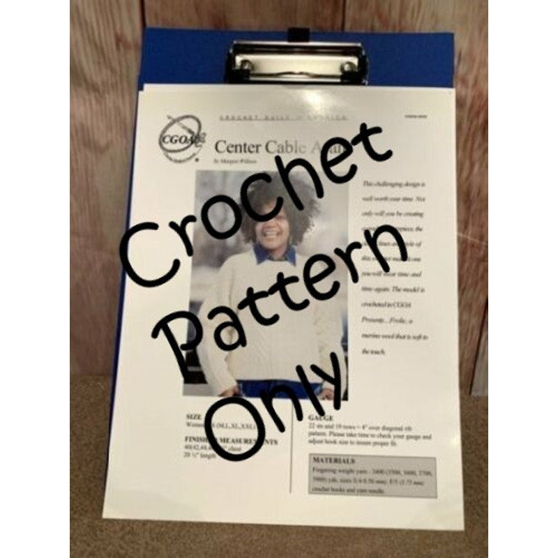 New Crochet Guild of America CGOA-009 Center Cable Aran Pullover Sweater Pattern