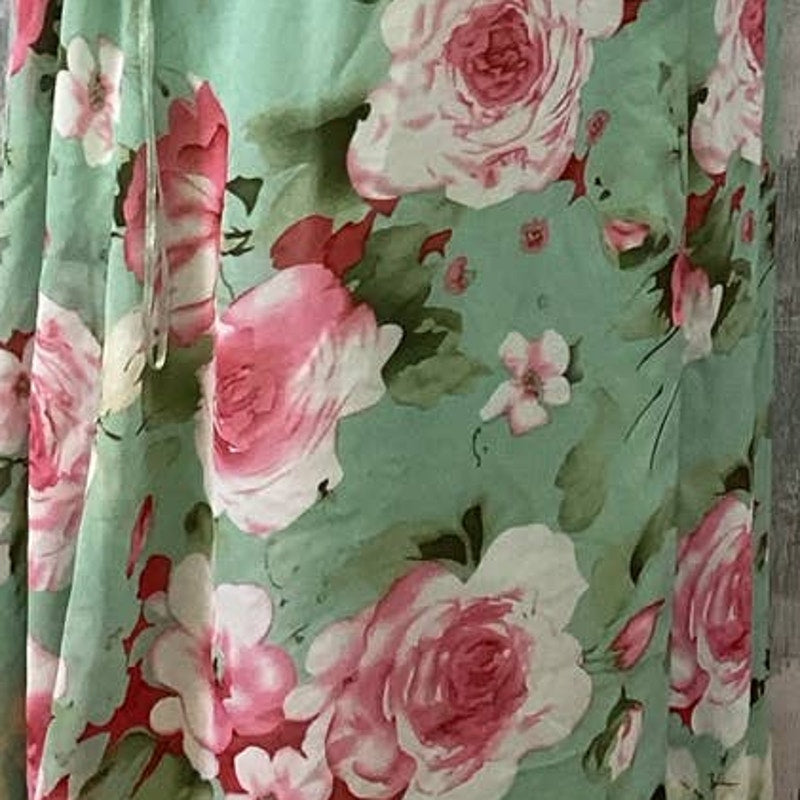 Jodifl Womens Large Green Pink Floral Flowy V Neck Back Polyester Sheath Dress