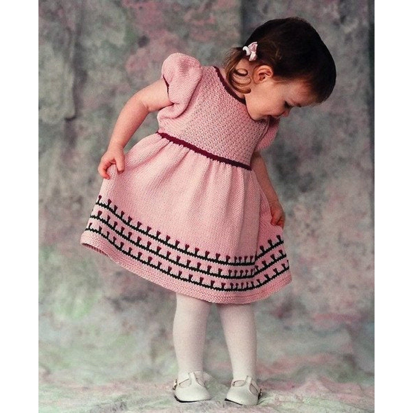 New Fiber Trends CH28E Pretty Flowers Dress Child Up to 2 Years Knitting Pattern