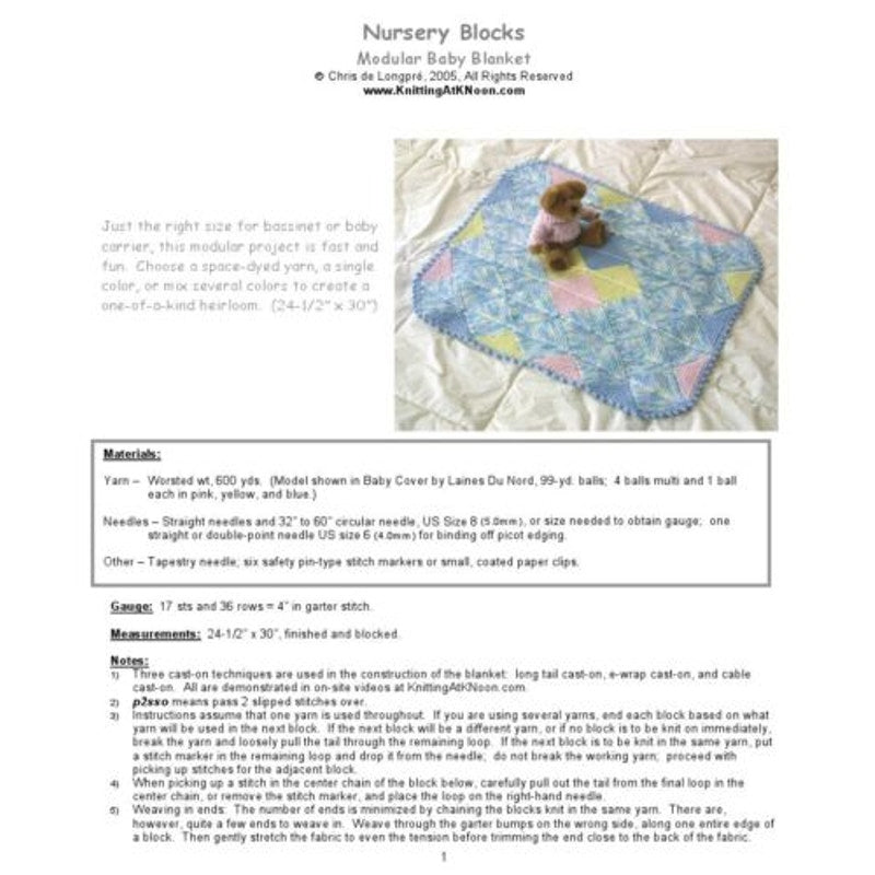 New Chris de Longpre Modular Baby Blanket Knitting at KNoon Pattern