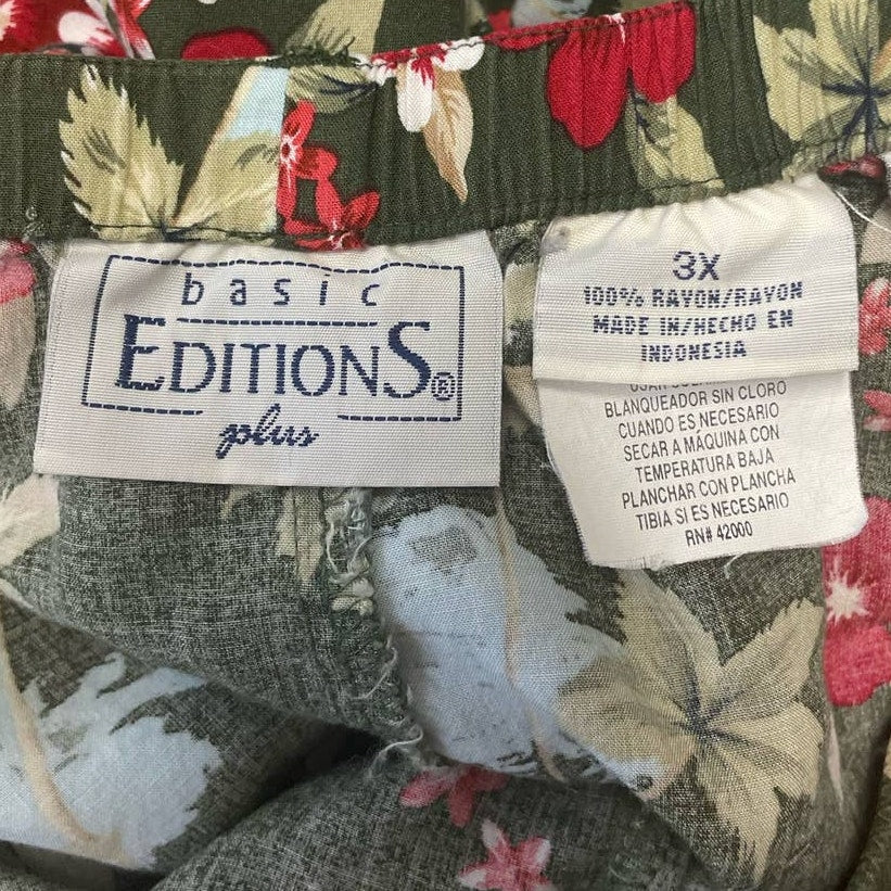 Basic Editions 3X Elastic Waist 100% Rayon Hawaiian Floral Palm Tree Pants