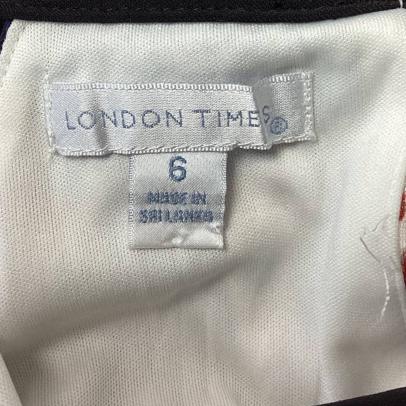 London Times Size 6 Geometric Stripe Sleeveless Front Tie Polyester Maxi Dress