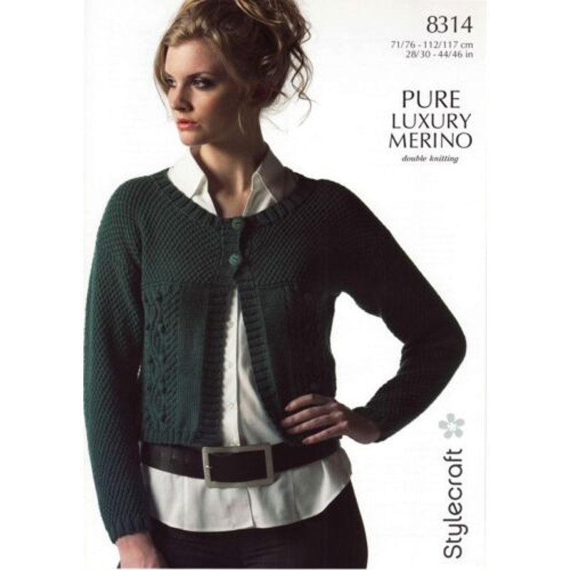New Stylecraft Pure Luxury Merino Double Knitting 8314 Cardigan Sweater Pattern