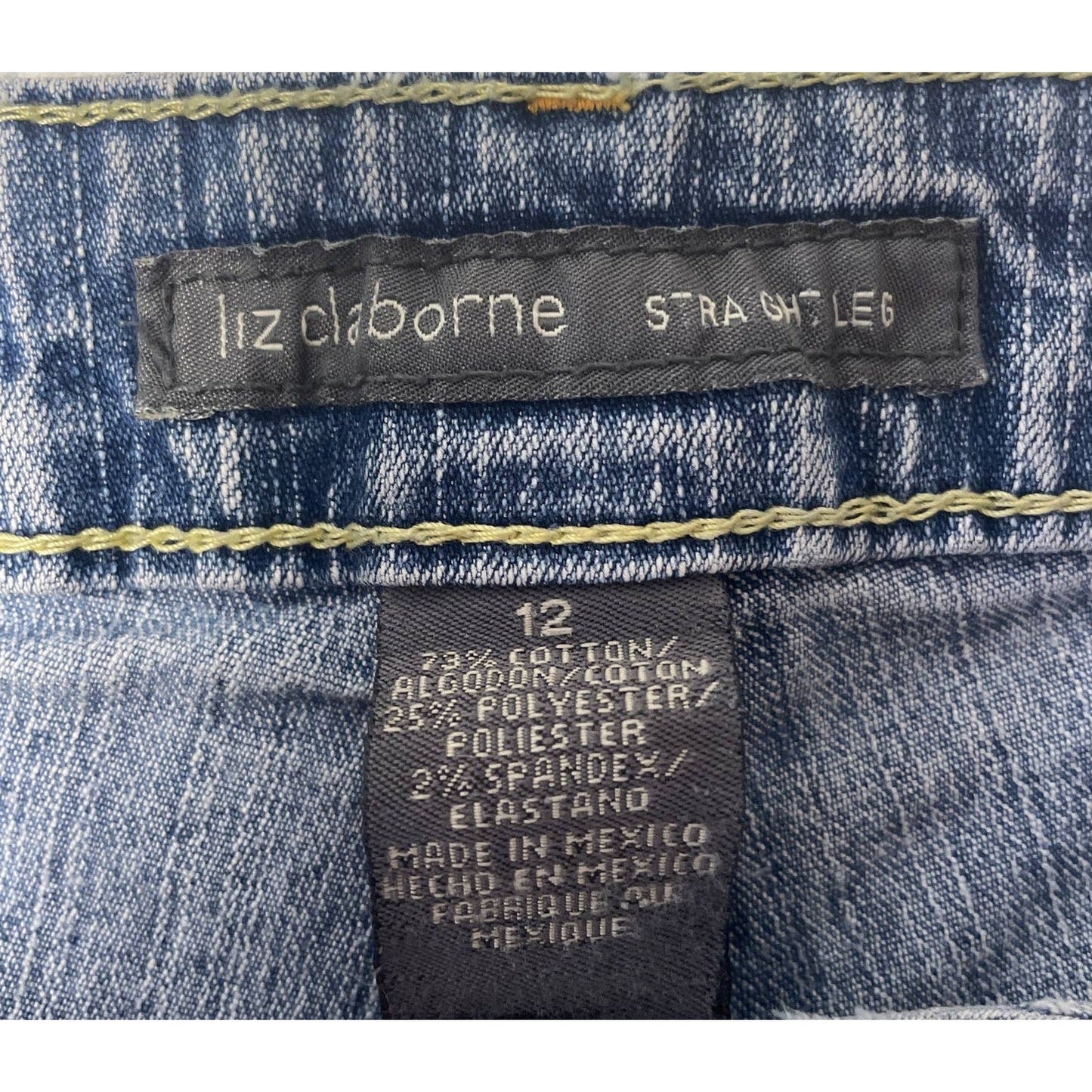 Liz Claiborne Womens Size 12 Straight Leg Stretch Cotton Denim Blue Jeans