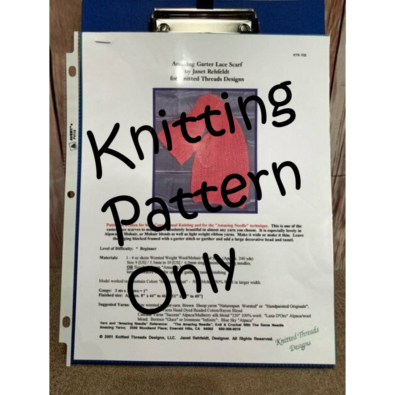 New Knitted Threads Janet Rehfeldt KTK-702 Amazing Garter Scarf Knitting Pattern
