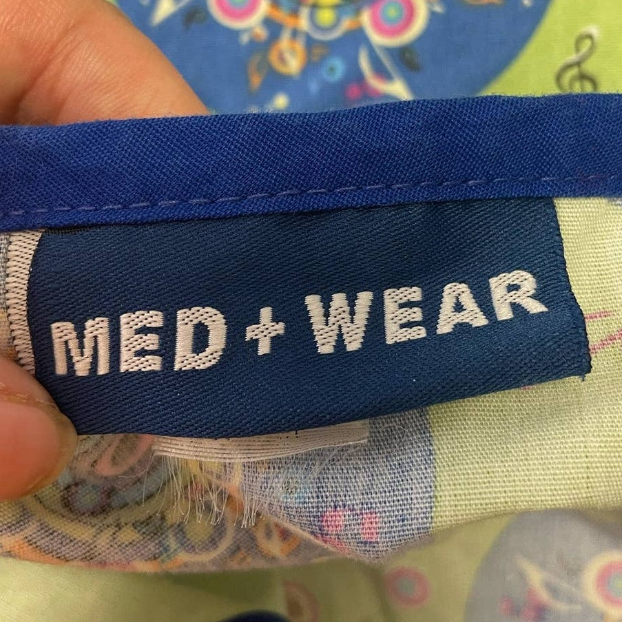 Med + Wear Womens Medium Cotton Blend V-Neck Music Note Short Sleeve Scrub Top