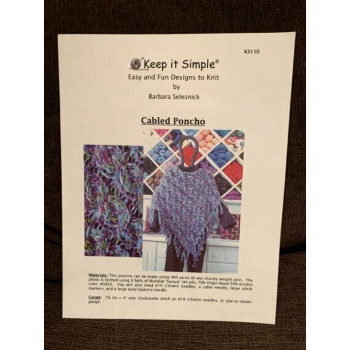 New Keep It Simple KS110 Barbara Selesnick Fringe Cabled Poncho Knitting Pattern