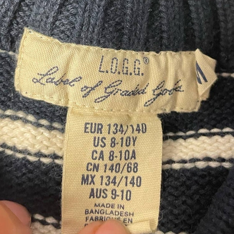 H&M LOGG Boys Medium 8-10 Cotton Navy Long Sleeve 1/4 Zip Pullover Sweater