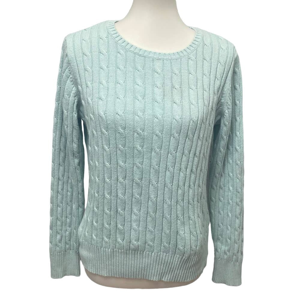 St John's Bay Womens Large Cotton Blend Cable Knit Pullover Crew Neck Sweater