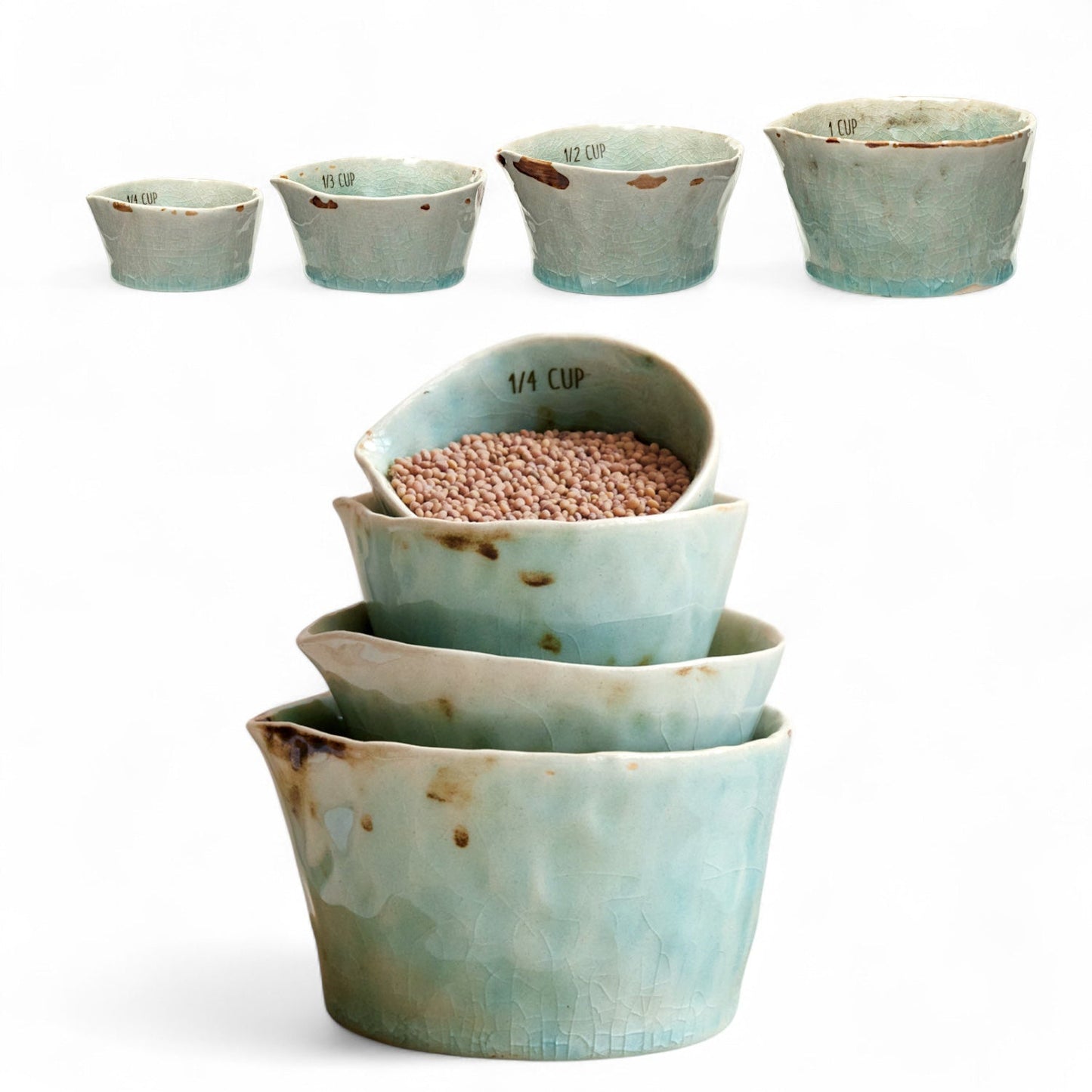Teal Crackle Glaze Ceramic Measuring Cups | Set of 4