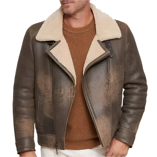 Shearling Sheepskin Bomber Moto Jacket-0