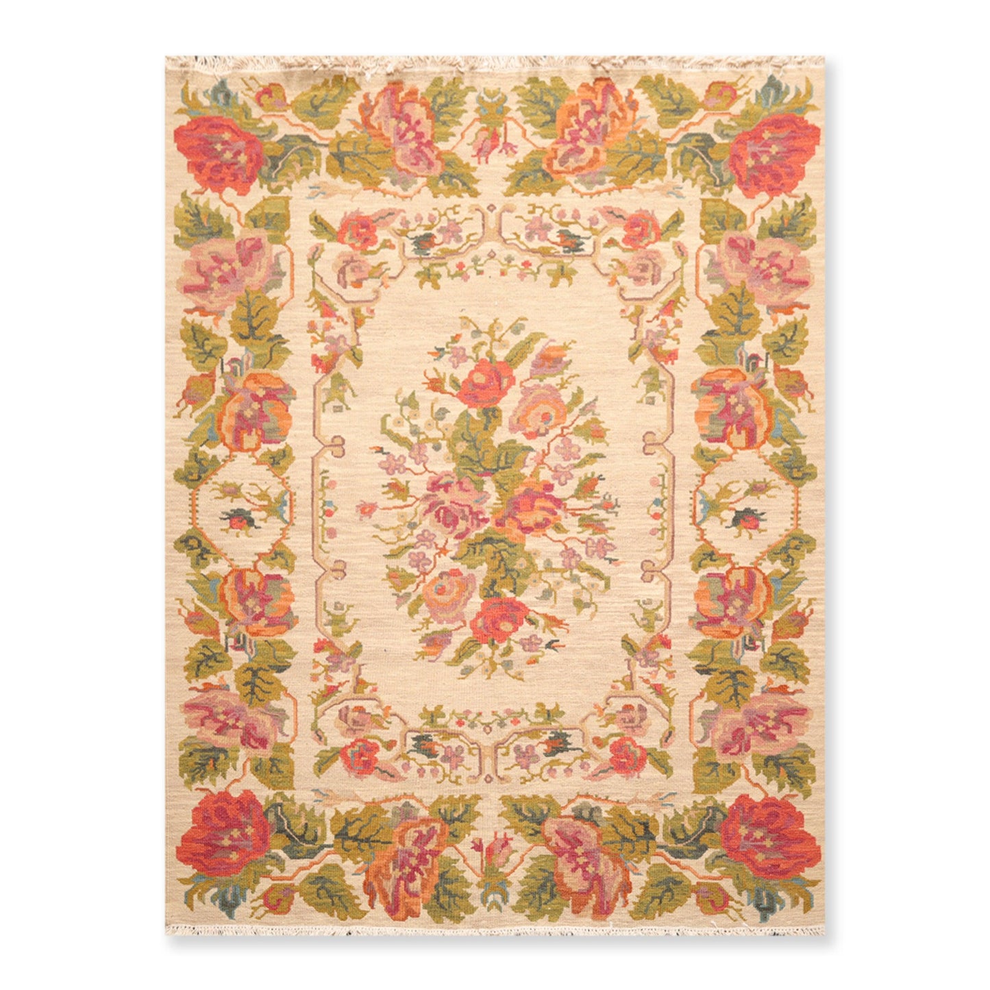 5'6" x 7'6" Hand Knotted Wool Reversible Floral Area Rug Beige-0