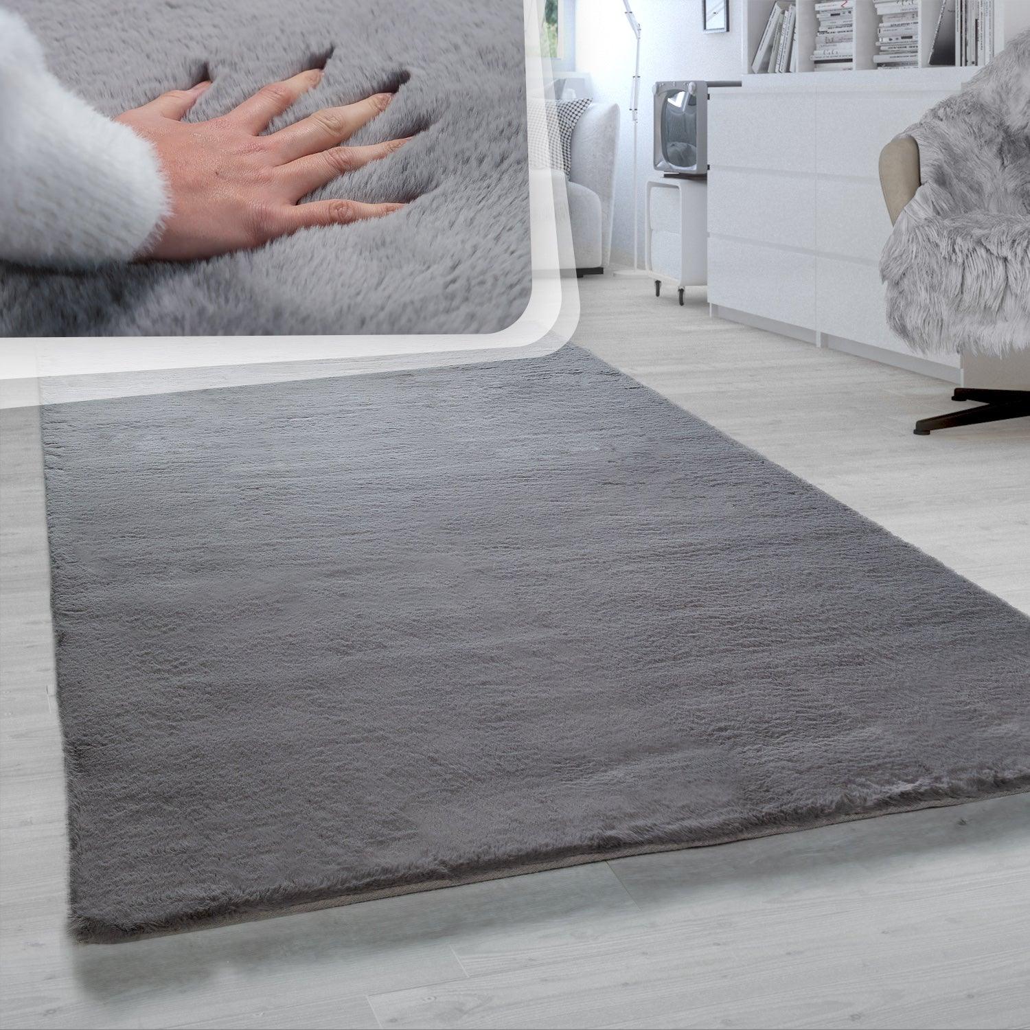 Super Soft Area Rug Fluffy High Pile Cosy Luxurious Touch in Solid Anthracite-0