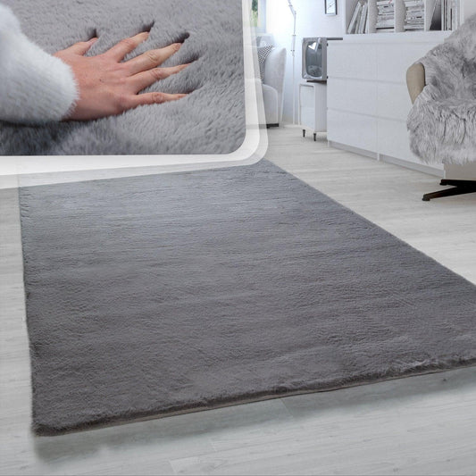 Super Soft Area Rug Fluffy High Pile Cosy Luxurious Touch in Solid Anthracite-0
