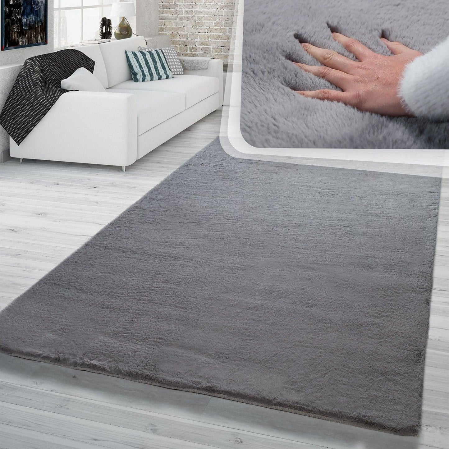 Super Soft Area Rug Fluffy High Pile Cosy Luxurious Touch in Solid Anthracite-1