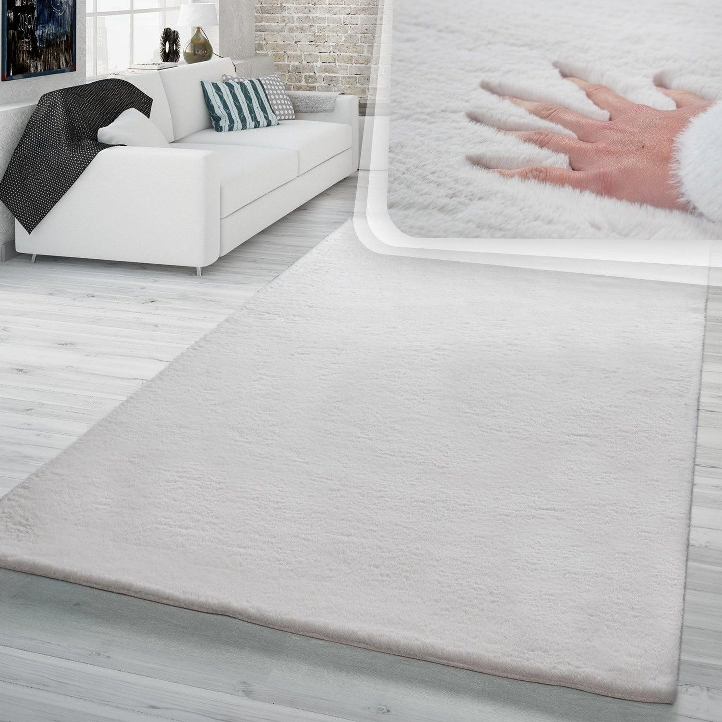 Super Soft Area Rug Fluffy High Pile Cosy Luxurious Touch in Solid Cream-0