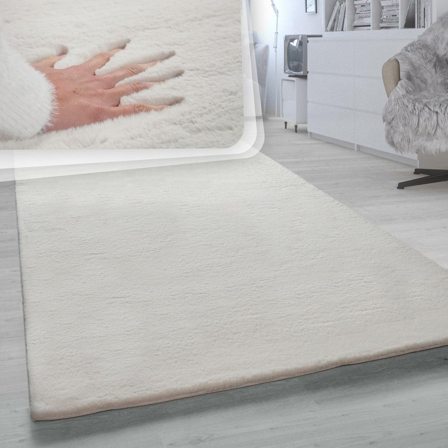 Super Soft Area Rug Fluffy High Pile Cosy Luxurious Touch in Solid Cream-1
