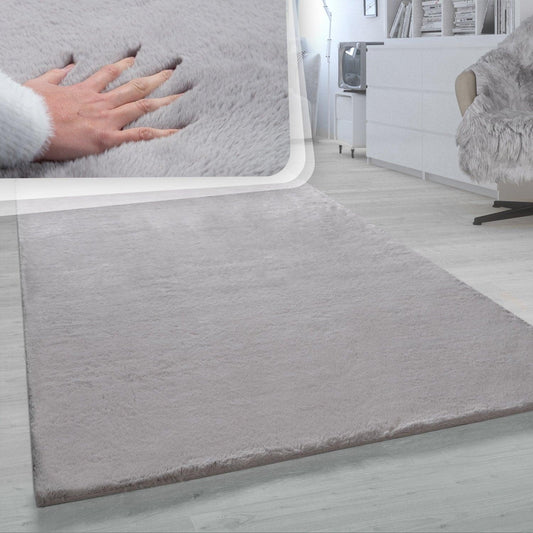 Super Soft Area Rug Fluffy High Pile Cosy Luxurious Touch in Solid Grey-0