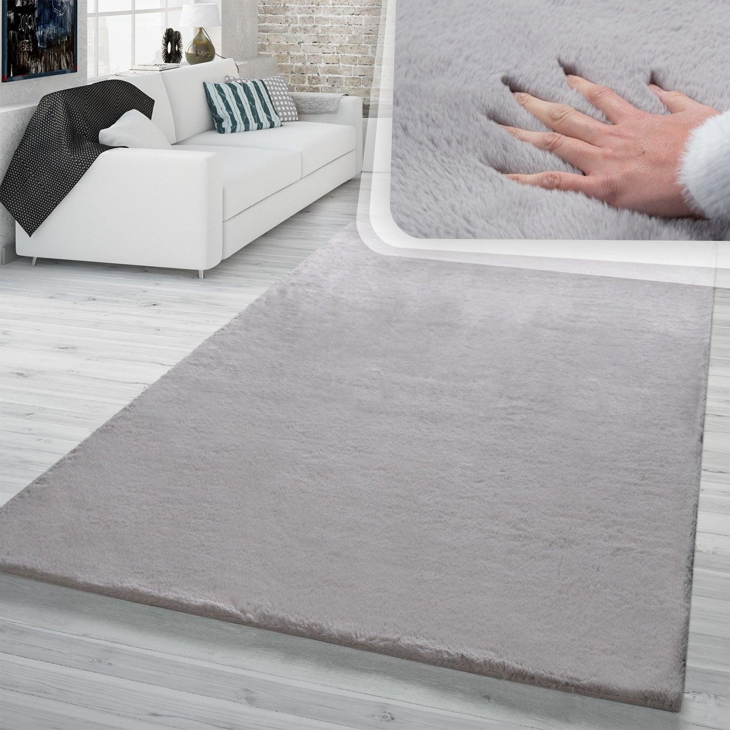 Super Soft Area Rug Fluffy High Pile Cosy Luxurious Touch in Solid Grey-1