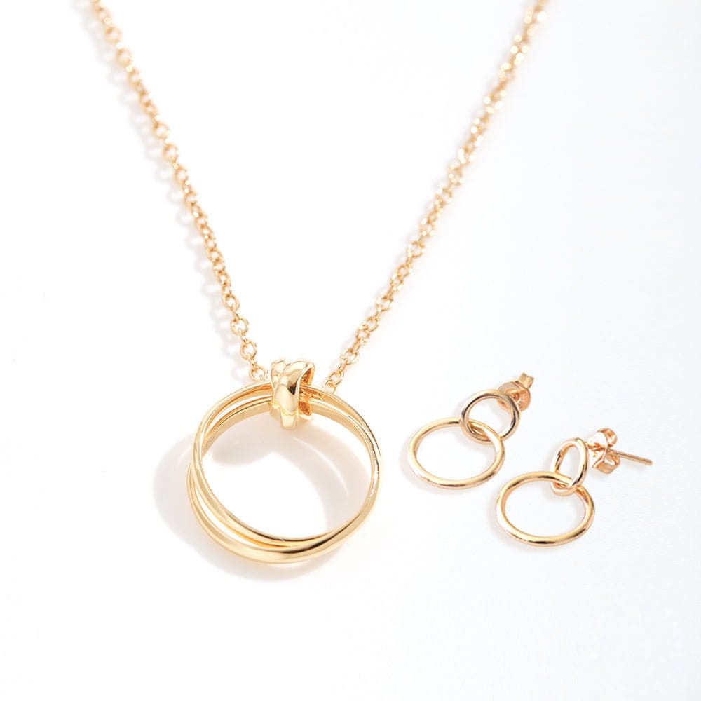 Sympathy Linked Circles Earring and Necklace Jewelry Set