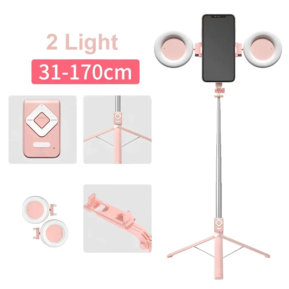 T11 Rechargeable Black Selfie Stick with Ring Light