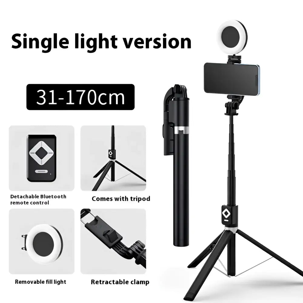 T11 Rechargeable Black Selfie Stick with Ring Light