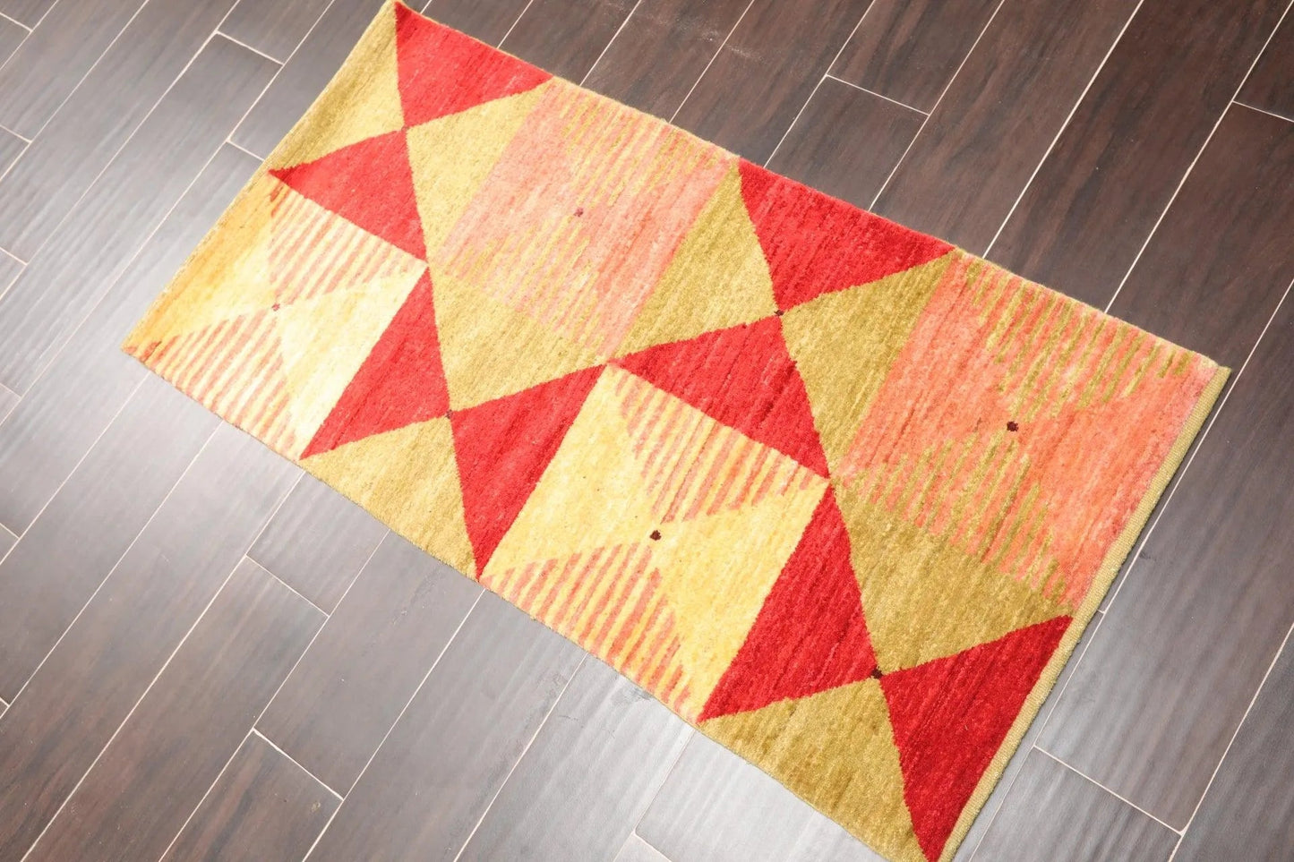2'x4' Hand Knotted Contemporary Geometric Turkish Oriental Area Rug Gold-1