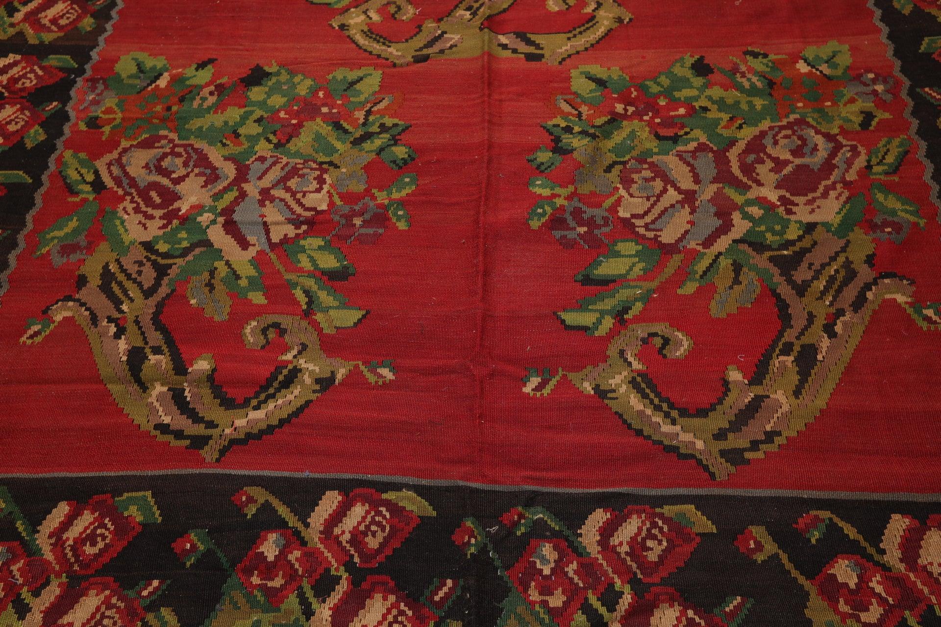 8'4" x 11' Hand Woven Wool Antique Turkish Kilim Flatweave Area Rug Red-4