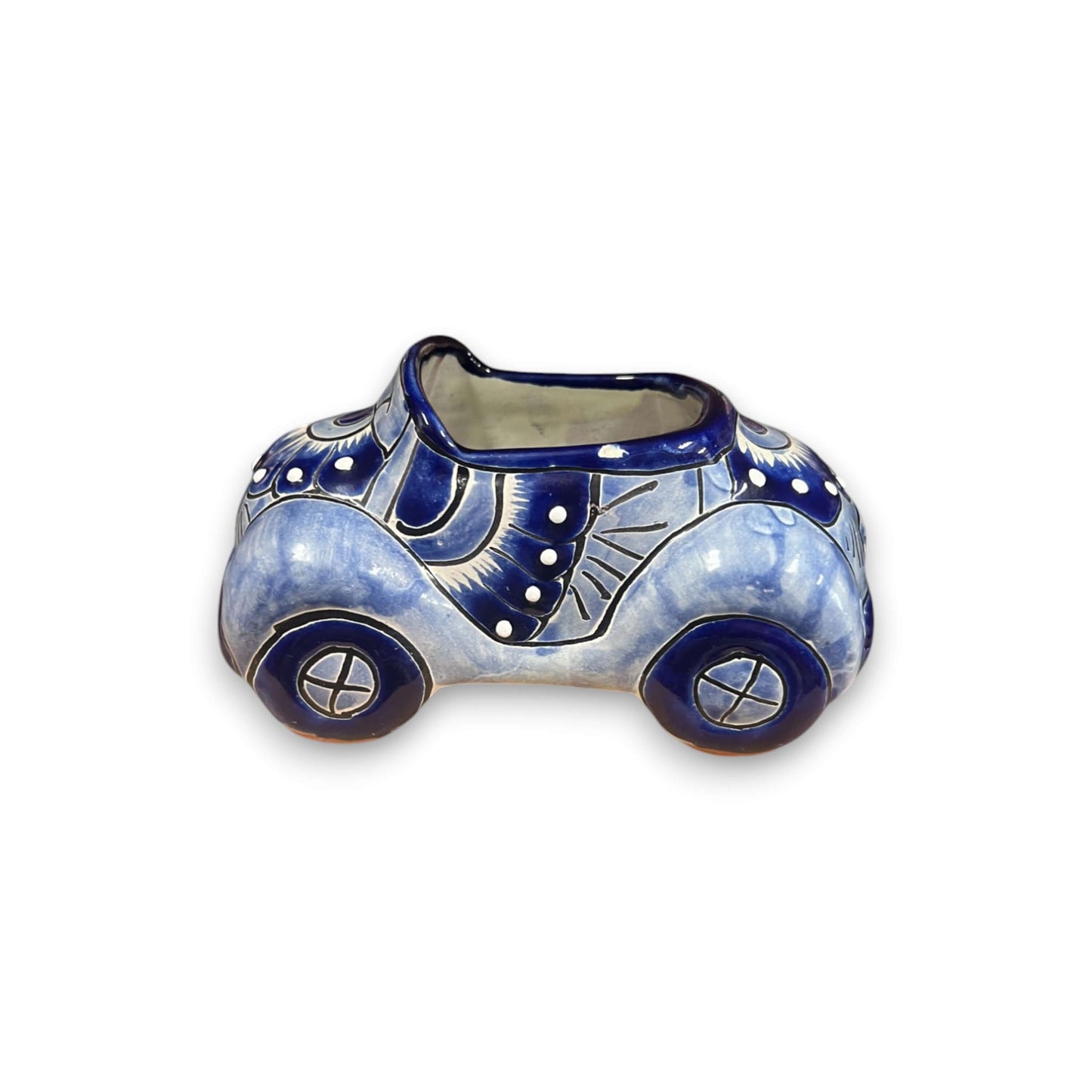 Talavera Car Planter | Small Blue & White Handmade Ceramic Pot
