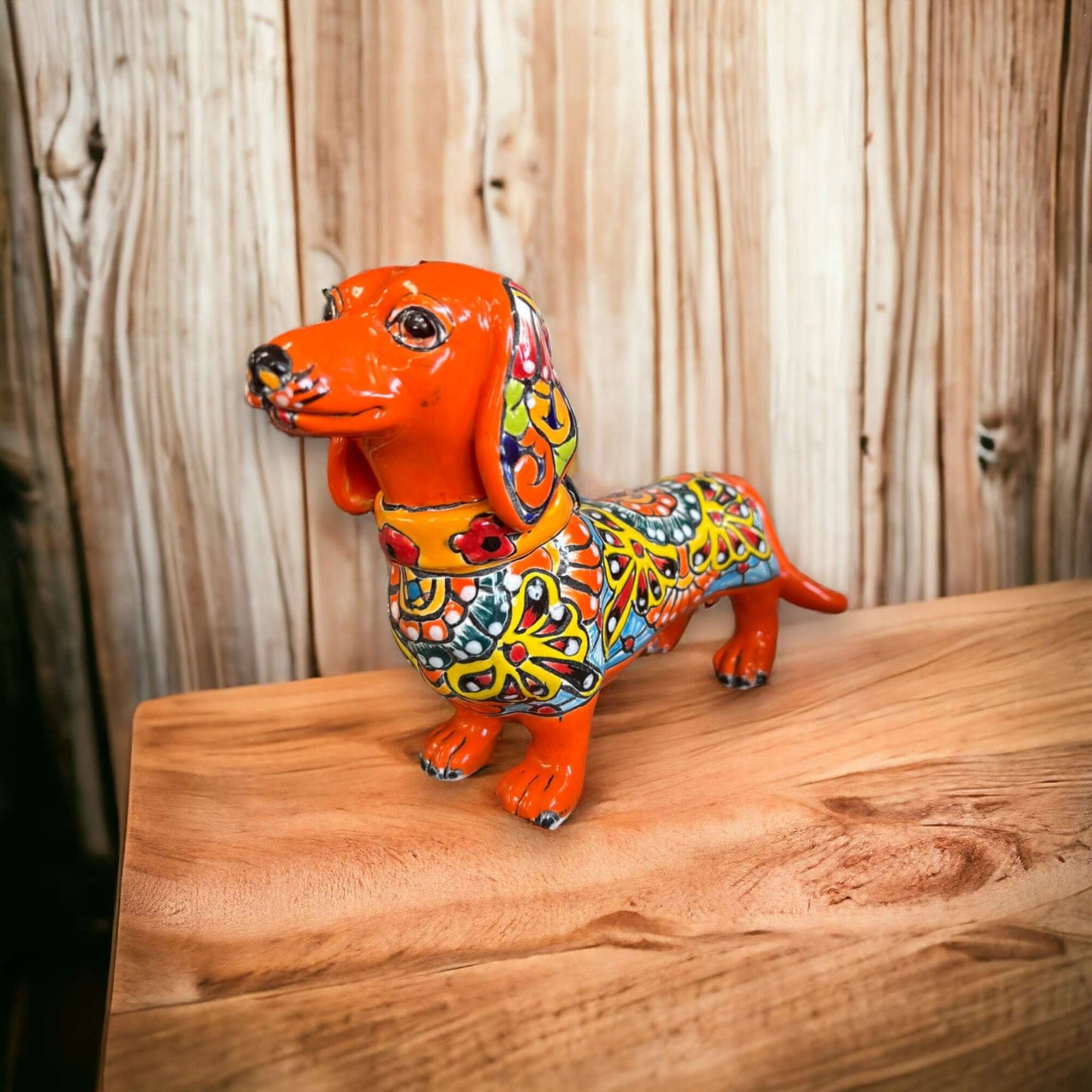 Talavera Dachshund Statue | Colorful Hand-Painted Dog Figurine