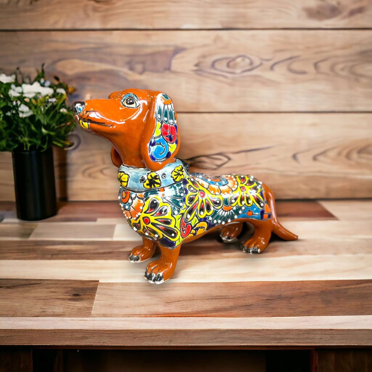 Talavera Dachshund Statue | Colorful Hand-Painted Dog Figurine