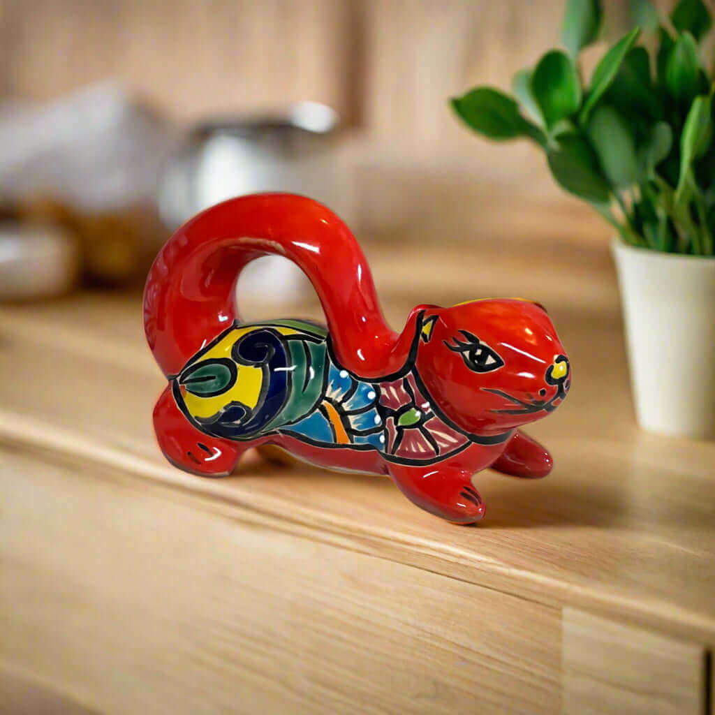 Talavera Squirrel Statue | Colorful Hand-Painted Mexican Figurine