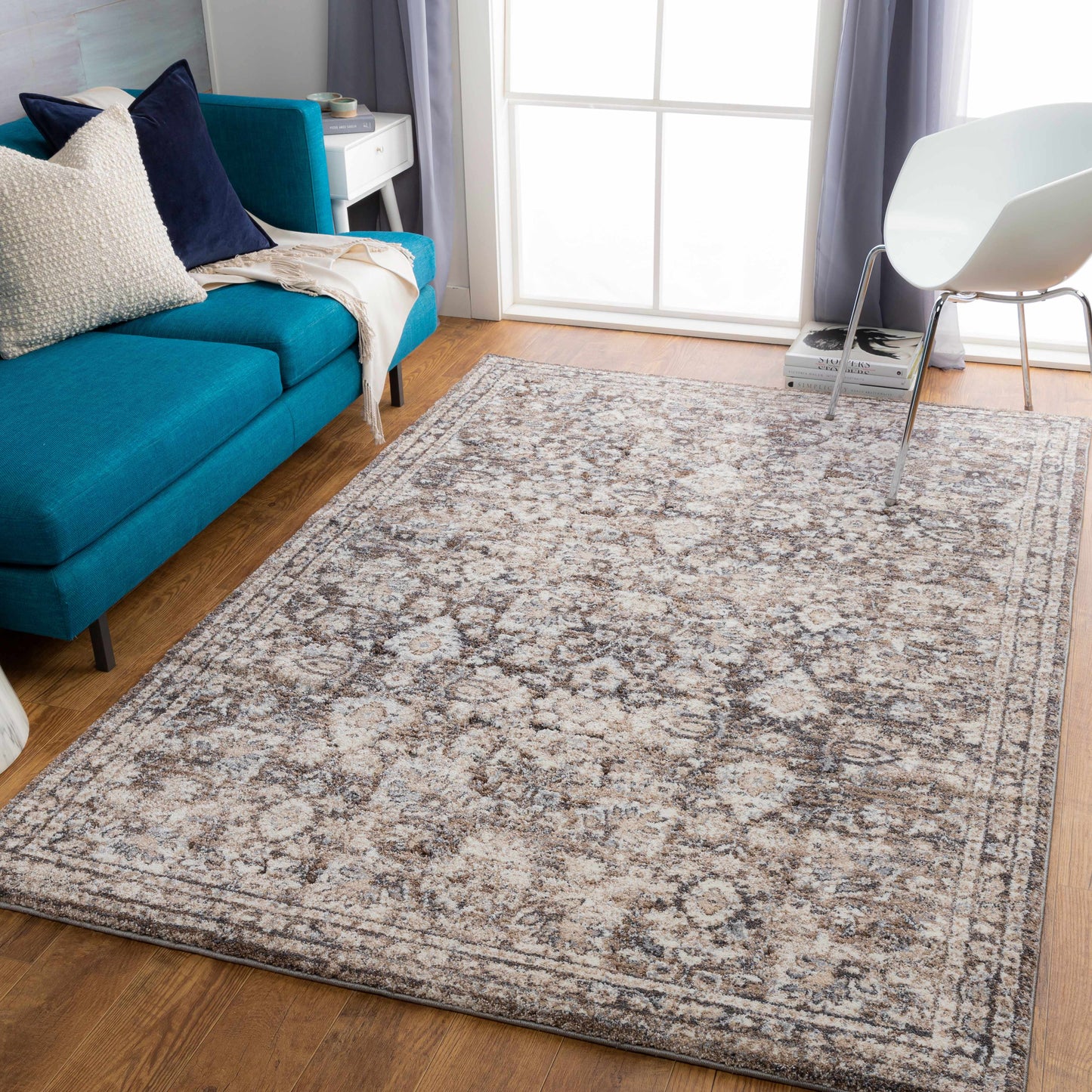 Talihina Brown Luxe Damask Rug-1