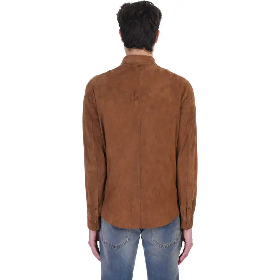 Tan Brown Suede Leather Shirt-1