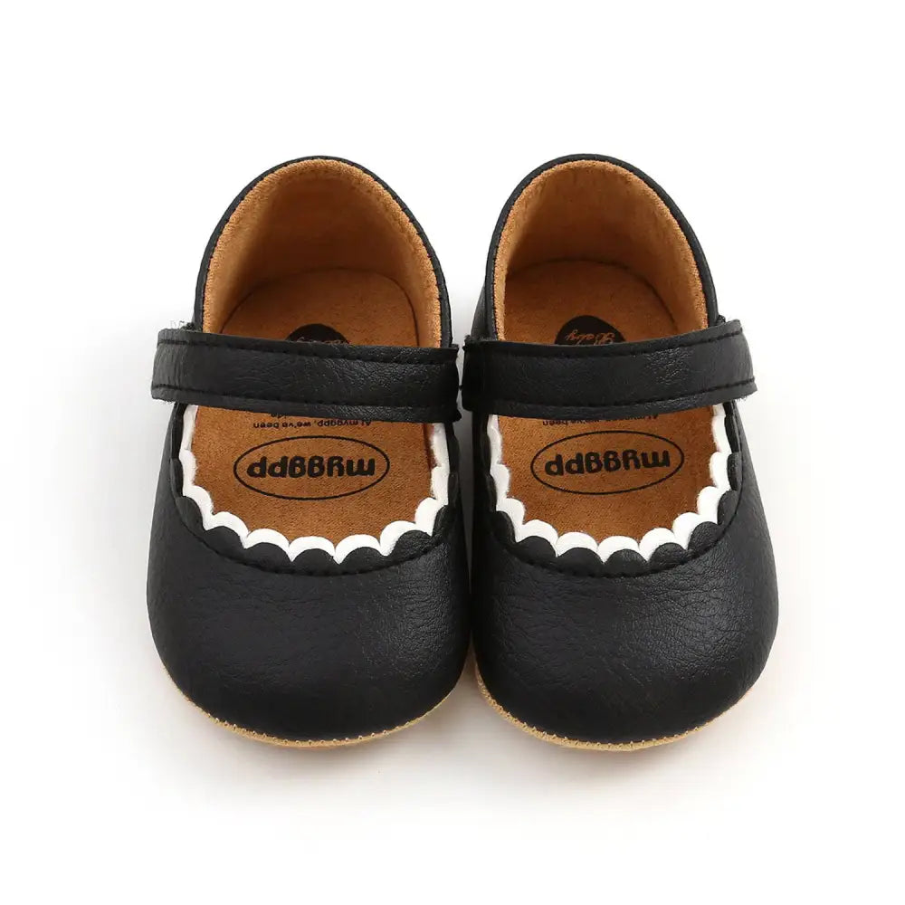 Tan Leather Baby Princess Shoes with Scalloped Trim