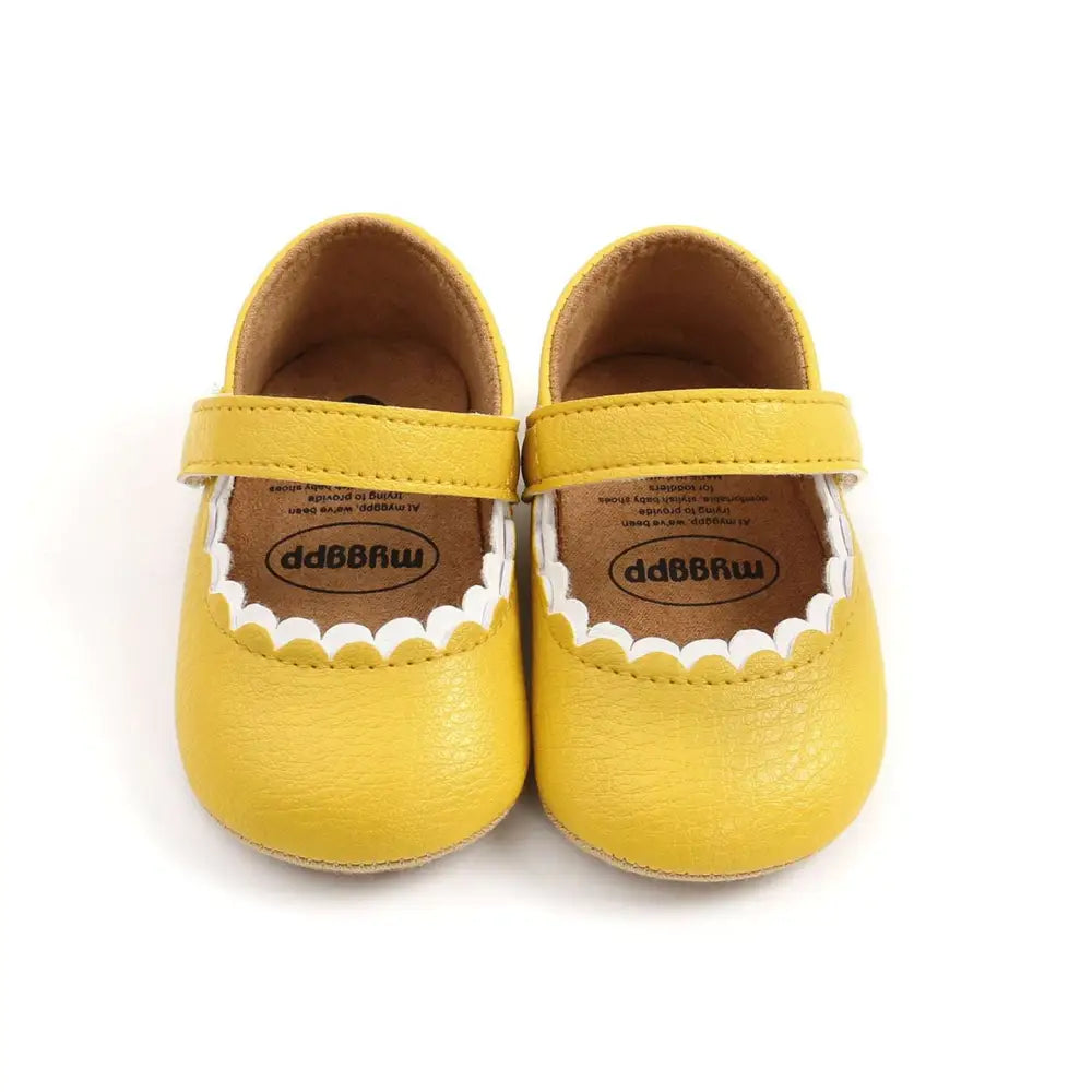 Tan Leather Baby Princess Shoes with Scalloped Trim