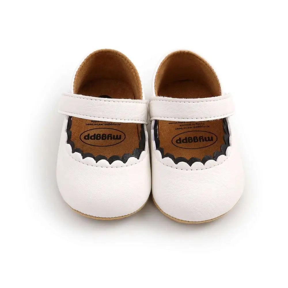 Tan Leather Baby Princess Shoes with Scalloped Trim